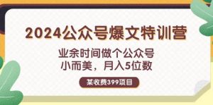某收费399元-2024公众号爆文特训营:业余时间做个公众号 小而美 月入5位数-轻创网