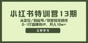 小红书特训营13期,从定位/到起号/到变现全路径,0-1打造赚钱IP,月入10w+-轻创网