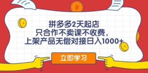 拼多多2天起店，只合作不卖课不收费，上架产品无偿对接日入1000+-轻创网