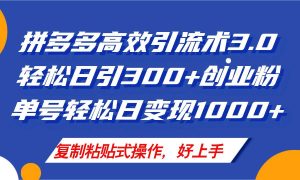 拼多多店铺引流技术3.0,日引300+付费创业粉,单号轻松日变现1000+-轻创网