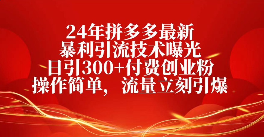 25年拼多多最新暴利引流技术曝光、日引300+付费创业粉操作简单,流量立刻引爆-轻创网