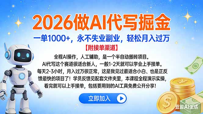2026做AI代写掘金，一单1000+，永不失业副业，轻松月入过万-轻创网