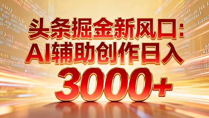 头条掘金新风口：AI辅助创作日入3000+，矩阵玩法当天启动隔天见效-轻创网