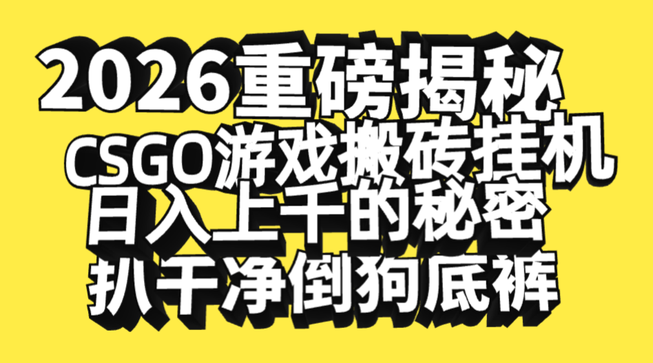 2026开年重磅解密，CSGO游戏搬砖挂机日入上千的秘密，把倒狗的底裤扒干净，毫无保留-轻创网