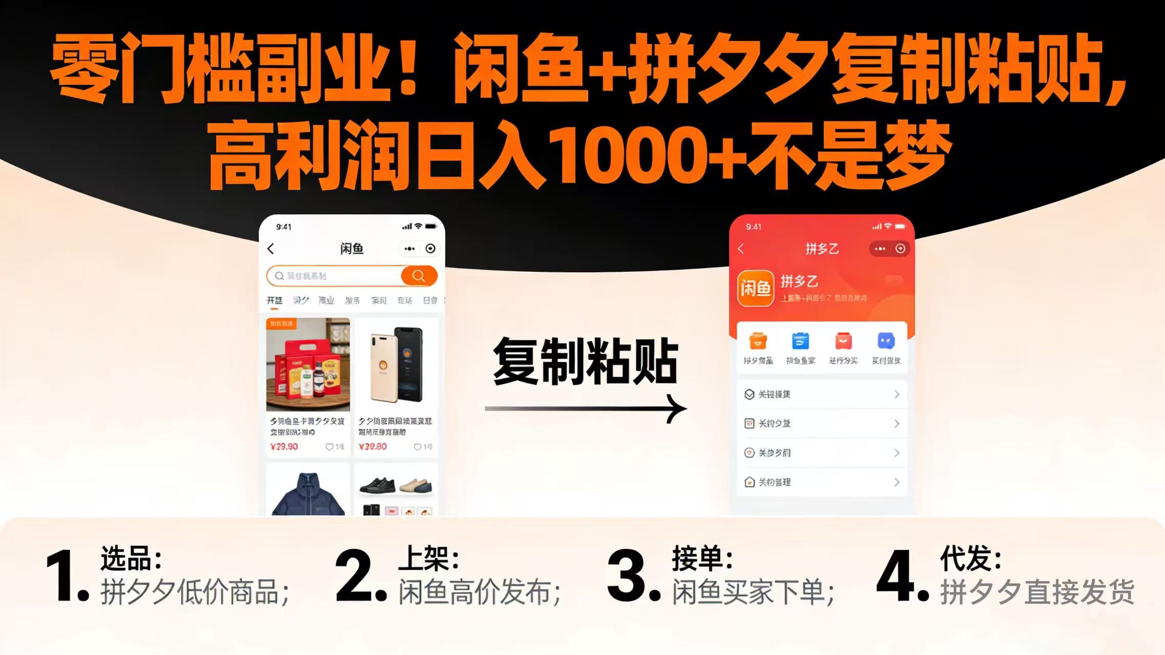 零门槛副业！闲鱼 + 拼夕夕复制粘贴，高利润日入 1000 + 不是梦-轻创网